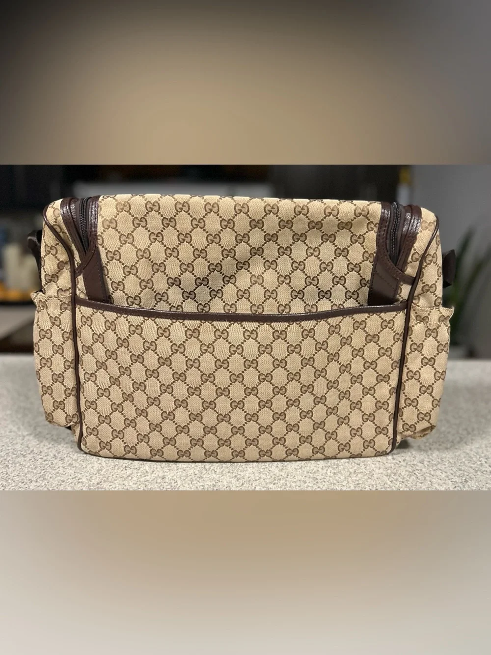 GUCCI Brown and Beige GG Monogram Diaper Bag